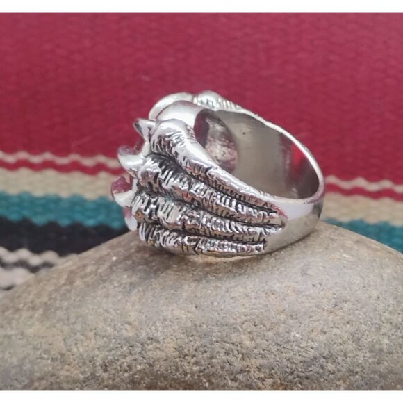 Mens Stainless Steel Dragon Claw Design Red Orange Stone Ring Size 10 - Picture 4 of 8